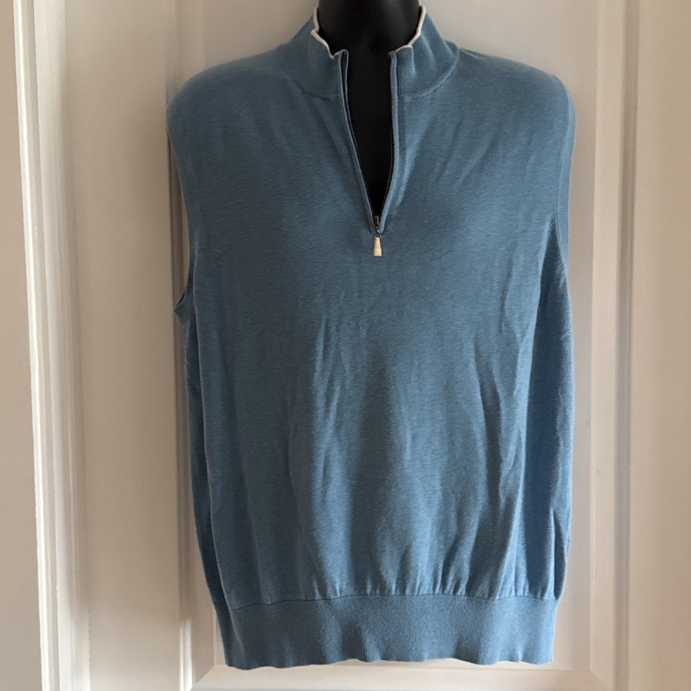 Peter Millar Crown Men's XL Light Blue 1/4 Zip Golf Vest Silk Cashmere Blend
